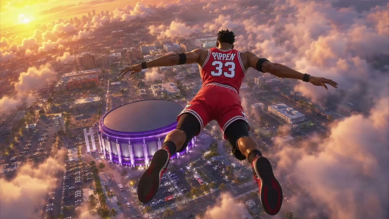 Scottie Pippen falling toward the Don’t Drop the Ball playable world.